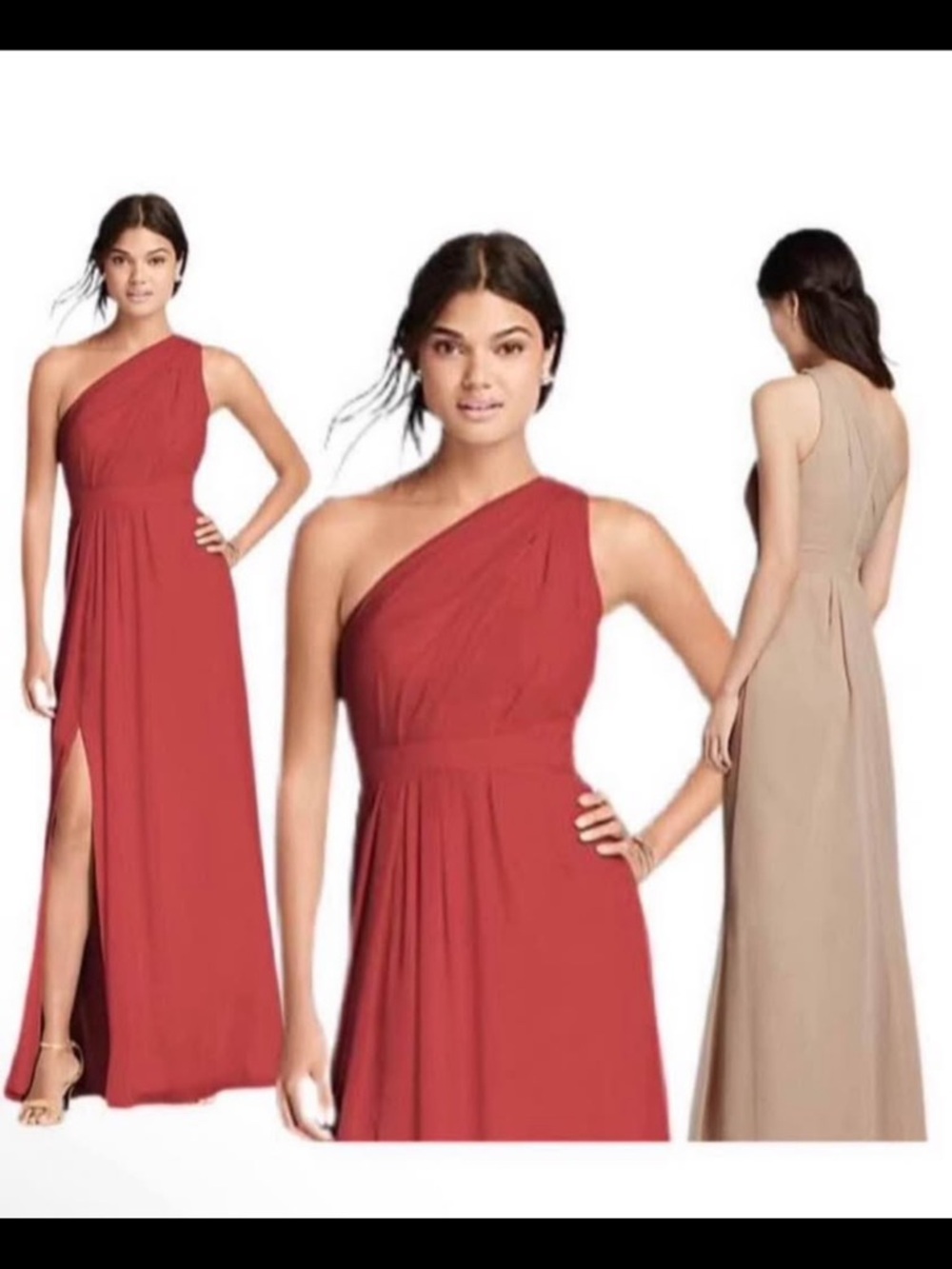 David’s Bridal long chiffon one shoulder dress Guava coral size 4